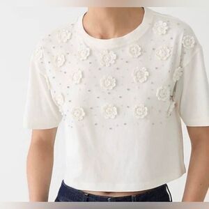 J.Crew Cropped T-shirt with crochet floral appliqués NWT Size S